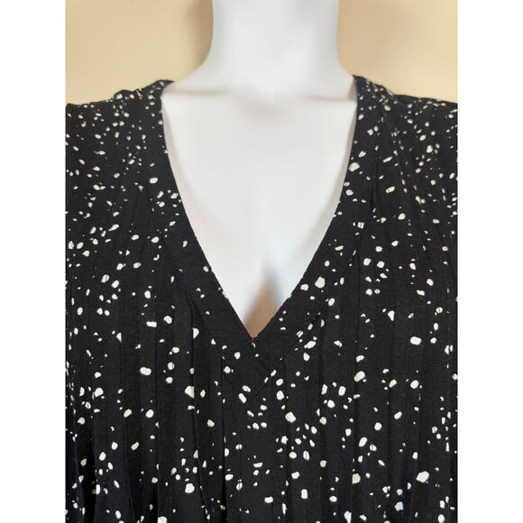 Terra & Sky Black White Speckle Plus Sz 2X Peasant Blouse 3/4 Sleeve V-Neck Boho - Picture 3 of 12